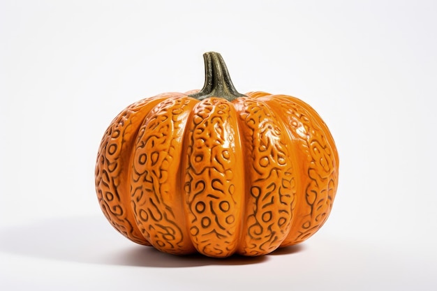 Foto de cerca de calabaza decorativa sobre fondo blanco