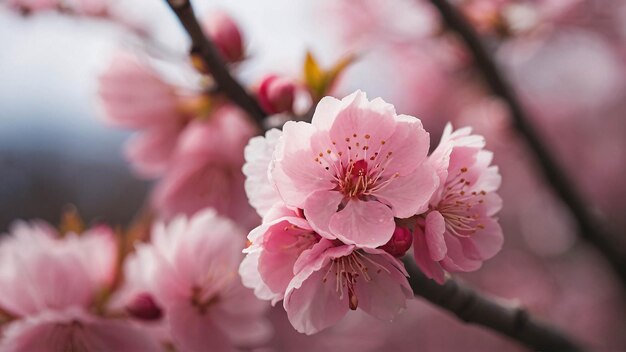 Foto foto de cerca de la flor de cerezo rosado la flor de sakura floreciendo en el paisaje natural de primavera