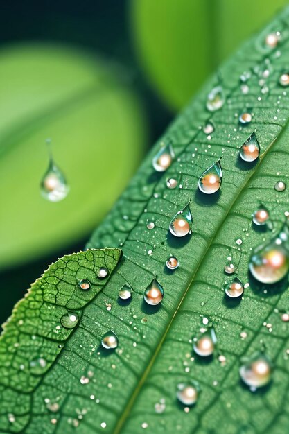 Foto de cerca de las hojas con gotas de agua macro shot