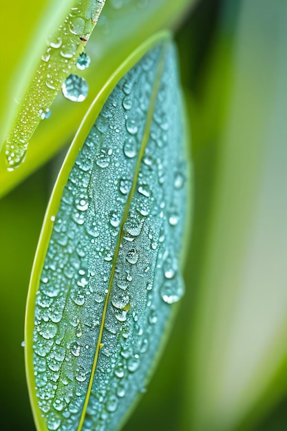 Foto de cerca de las hojas con gotas de agua macro shot