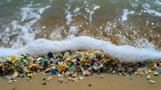 Foto de cerca de las olas marinas con microplásticos Problema de contaminación Alta resolución