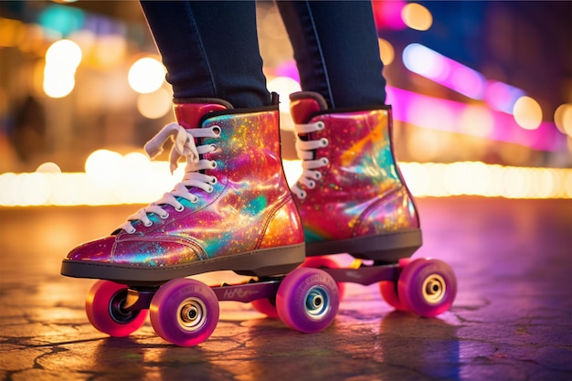 Foto de cerca de los pies con patines de color