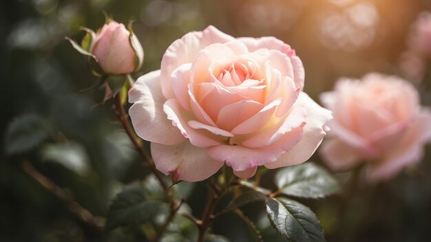 Una foto de cerca de una rosa rosada en flor