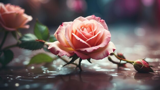 Una foto de cerca de una rosa rosada en flor