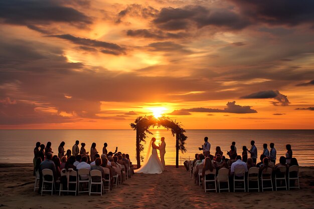 Foto foto de una ceremonia de boda en la playa al atardecer