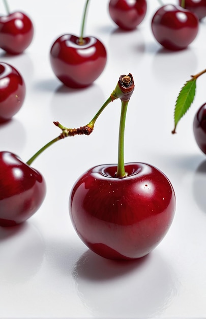 Foto foto de una cereza fresca aislada en fondo de papel