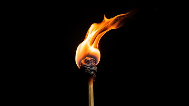 Una foto de una cerilla con un fondo negro como una llama.