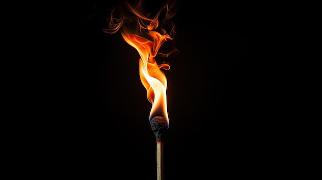 Una foto de una cerilla con un fondo negro como una llama.