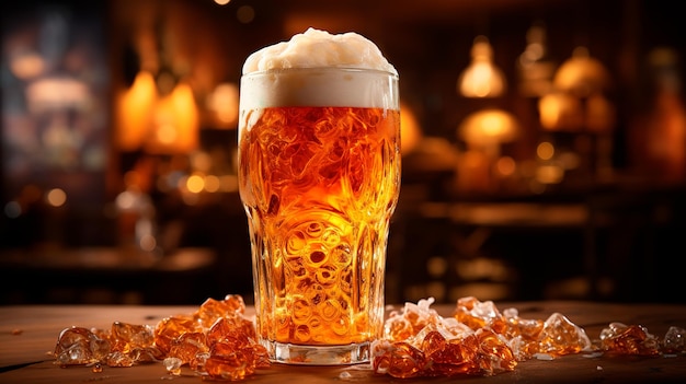 foto cerveja espumosa em um copo dourado