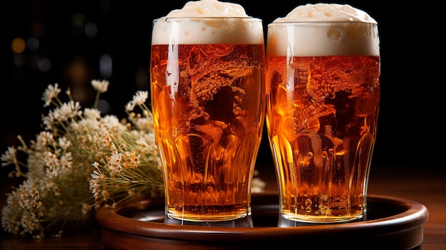 foto cerveza espumosa en un vaso dorado