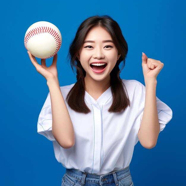 Foto foto de una chica asiática con una pelota en la mano