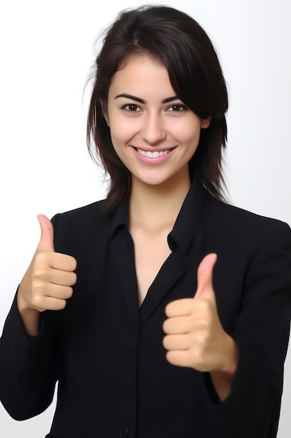 foto de una chica bonita con ojos grandes sonriendo francamente sorprendida usando ropa informal de negocios