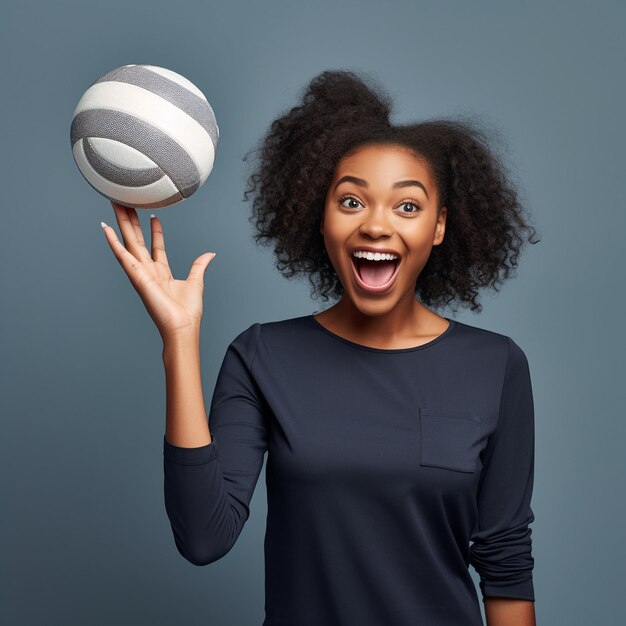 foto de una chica negra emocionada sosteniendo una pelota