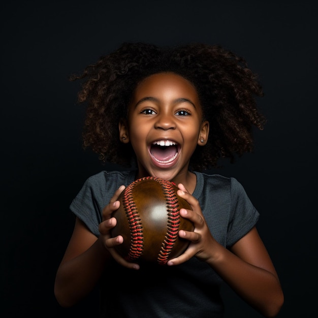 Foto foto de una chica negra con una pelota en la mano
