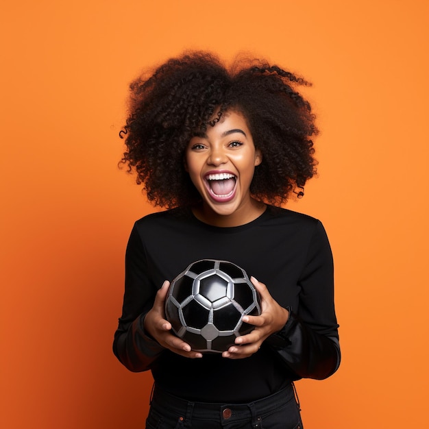 foto de una chica negra con una pelota en la mano