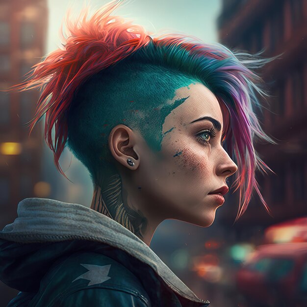 Foto de una chica punk con el cabello brillante