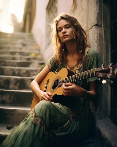 foto de una chica tocando la guitarra generativa por ai