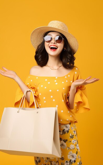 Foto de chicas felices y emocionadas comprando con bolsas coloridas