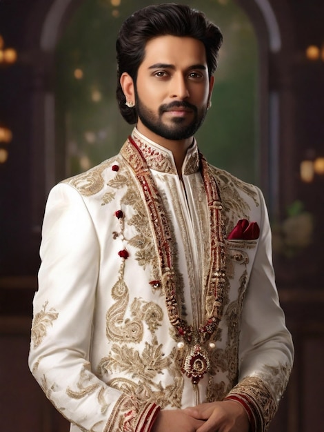 Foto foto de un chico guapo con un hermoso sherwani