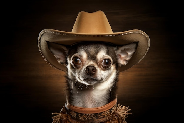 Foto de un Chihuahua con un sombrero de vaquero listo para una aventura en el oeste salvaje