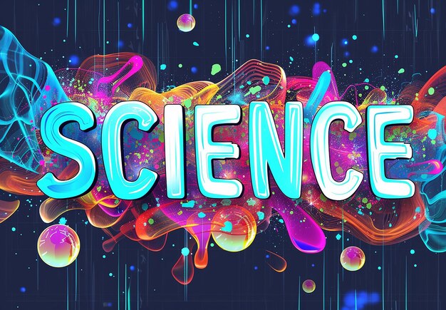 Foto de ciencia letra texto efecto web banner diseño de texto con fondo educativo