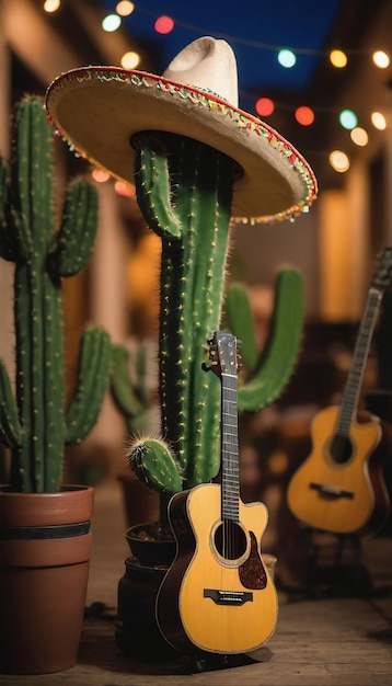 Foto de Cinco De Mayo con el sombrero de las guitarras de cactus