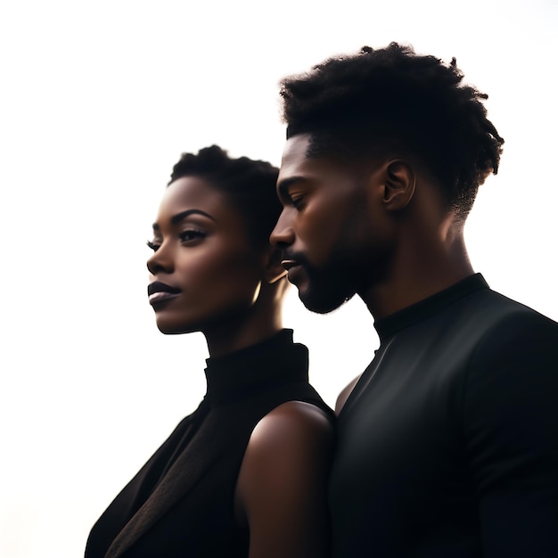 Foto cinematográfica de modelos de pele negra casal homem e mulher