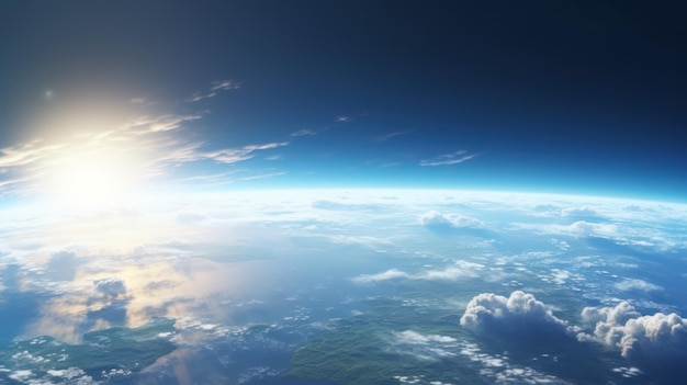 Foto cinematográfica do globo terrestre com nuvens e fundo espacial gerado por IA