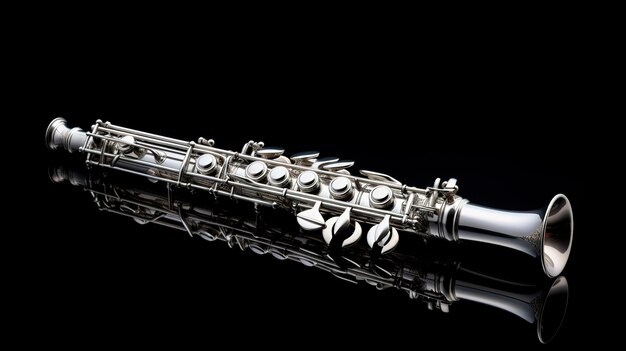 Foto una foto de un clarinete plateado brillante contra un fondo elegante