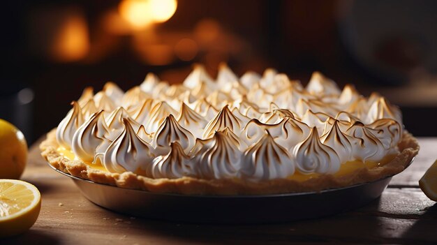 Foto una foto de un clásico pastel de merengue de limón