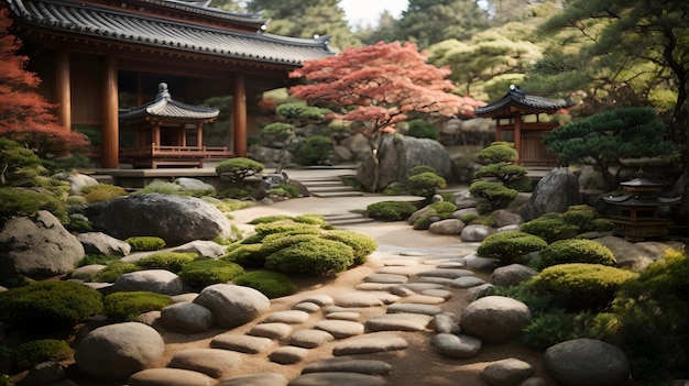 foto clássico e lindo jardim zen no Japão