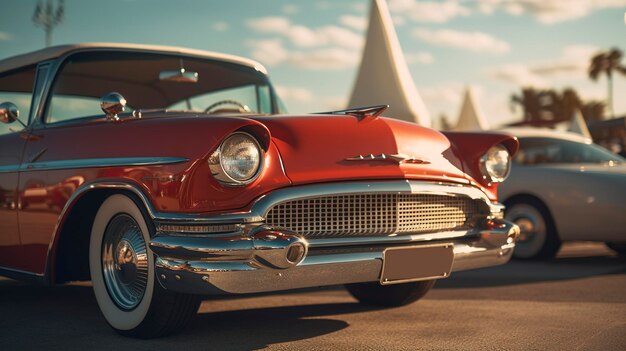 Una foto de un coche antiguo en una exposición de coches clásicos.
