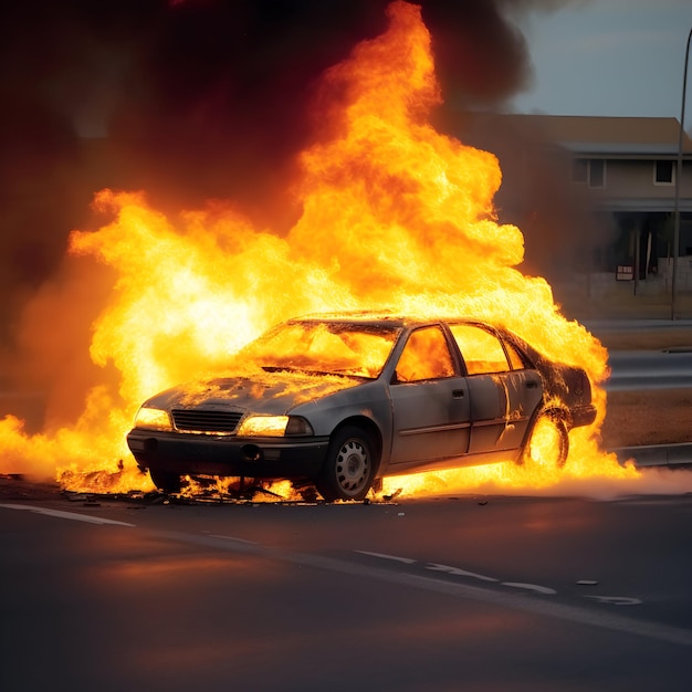 Foto del coche siendo disparado desde el accidente