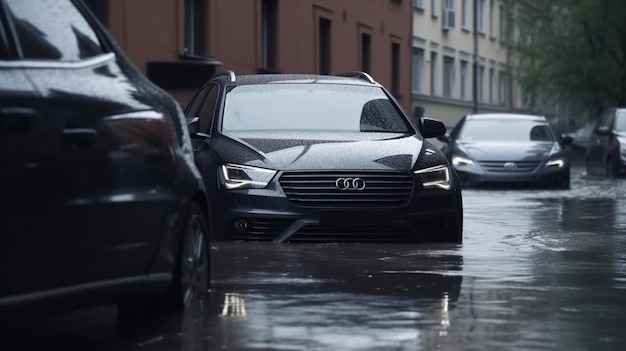 Foto de los coches inundados en las calles