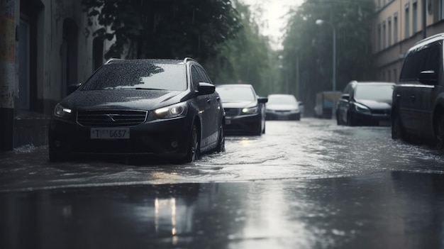 Foto de los coches inundados en las calles