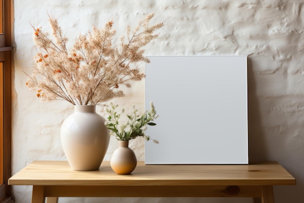 Foto de una cocina con un marco en blanco para una maqueta