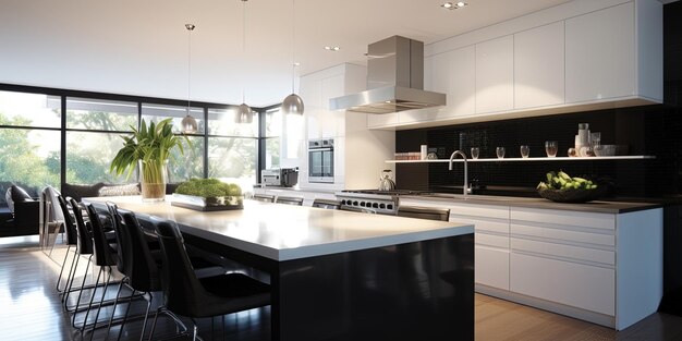 Foto de una cocina moderna en blanco y negro con un diseño elegante y características funcionales