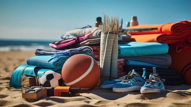 Una foto de una colección de equipos deportivos de playa