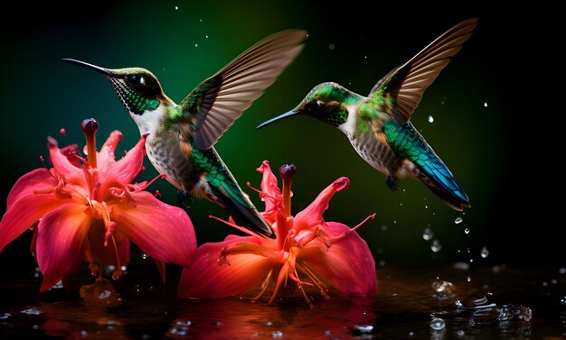 Foto Colibrí alimentándose generativo ai