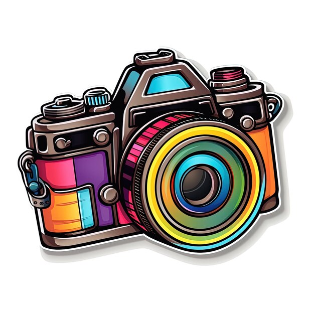 Foto una foto colorida de una cámara con un marco de color arco iris.