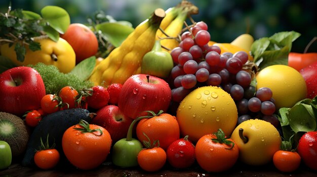 Una foto de una colorida exhibición de frutas frescas