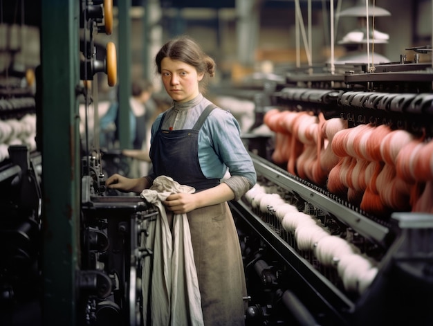 Foto foto colorida histórica do trabalho diário de uma mulher no passado
