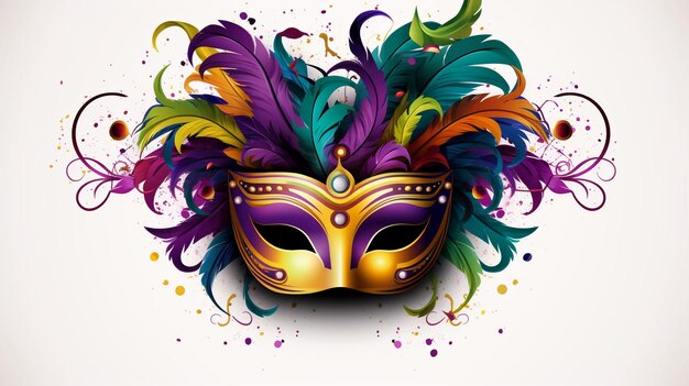 Foto de una colorida máscara de carnaval en un fondo blanco aislado