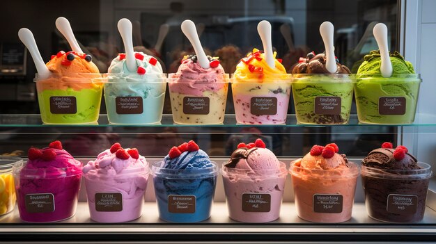 Foto una foto de una colorida tienda de helados