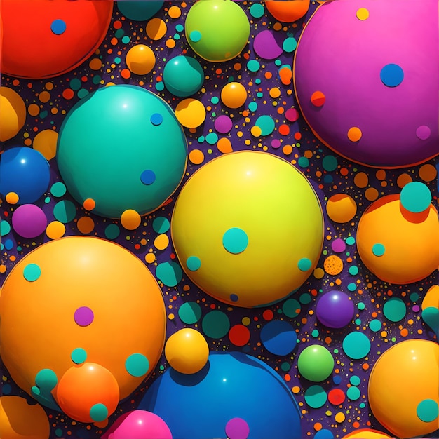 Foto de coloridas bolas flotantes en una exhibición vibrante