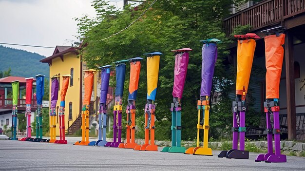 Foto una foto de coloridas estacas para saltar al aire libre