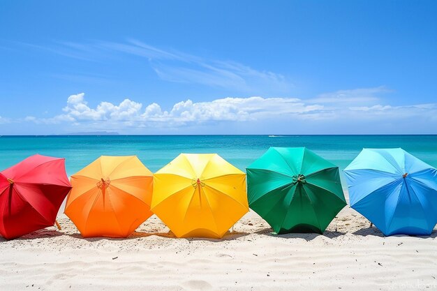 Foto de las coloridas sombrillas de playa de verano