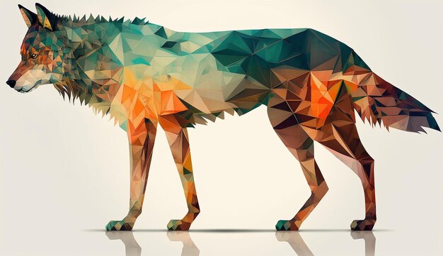 Foto colorido arte de polígono bajo geométrico cuerpo completo de lobo Imagen generada por IA