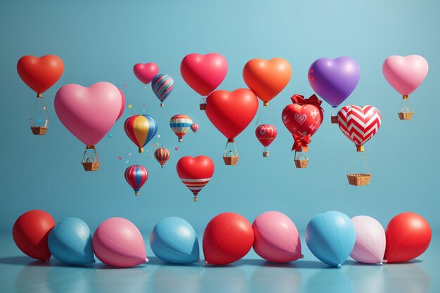 Foto colorido corazón globo de aire forma concepto de colección aislado en fondo de color para San Valentín