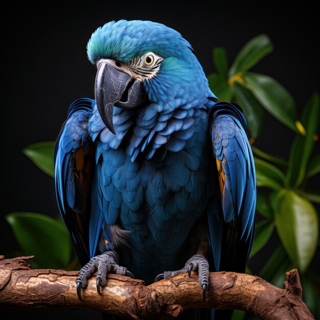 Foto de un colorido y exótico guacamayo jacinto IA generativa